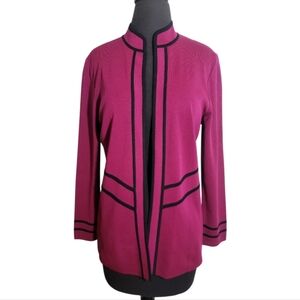 Ming Wang open front high neck fuchsia cardigan with black trim size small